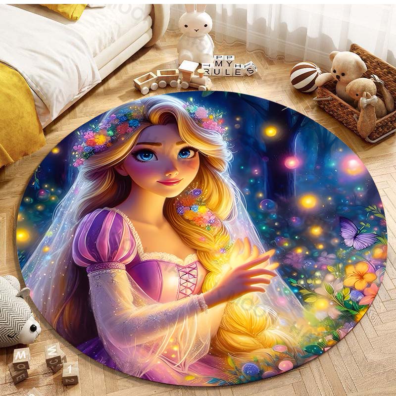 5 Misure Tappeto Rotondo Carino con Stampa della Principessa Rapunzel per Soggiorno, Camera da Letto, Tavolo e Sedie, Divano, Decorazione, Tappeto e Tappetino per la Stanza dei Bambini