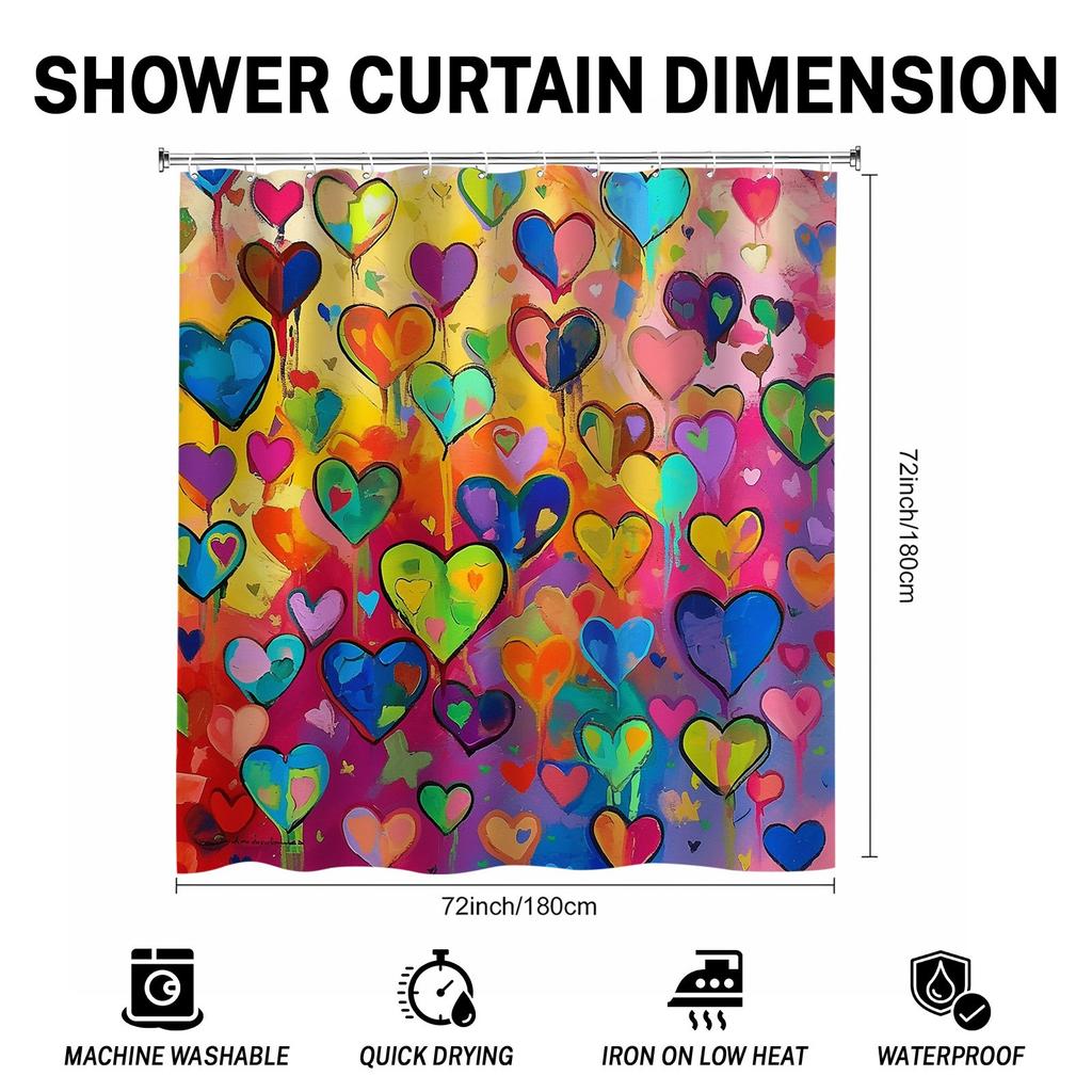 Valentine's Day Shower Curtain - Colorful Heart Pattern, Vibrant Polyester, Perfect for Valentine’s & Mother’s Day Gifts