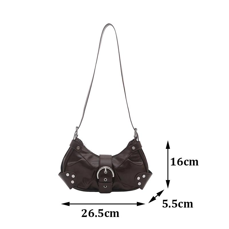 Vintage Y2k Rivet Belt Design Women Pu Shoulder Bags Solid Color Ladies Crossbody Bag Casual Female Hobos Handbags Purse