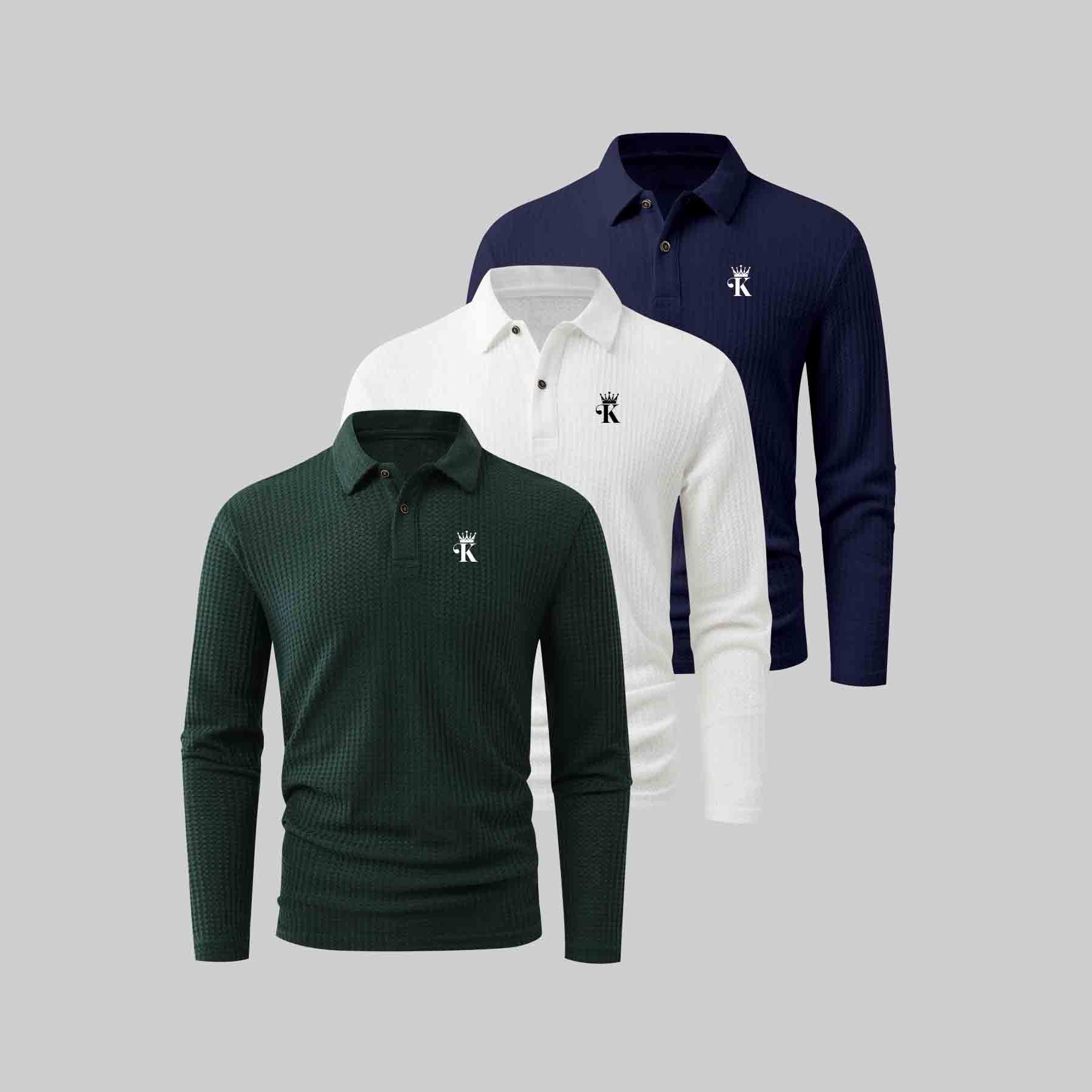 

Trendy Men s 3pcs Set: Long-Sleeve Polo Shirt with Double-Button Collar, Moisture-Wicking Lightweight Fabric—Versatile for Work, Leisure, and Sports XXL