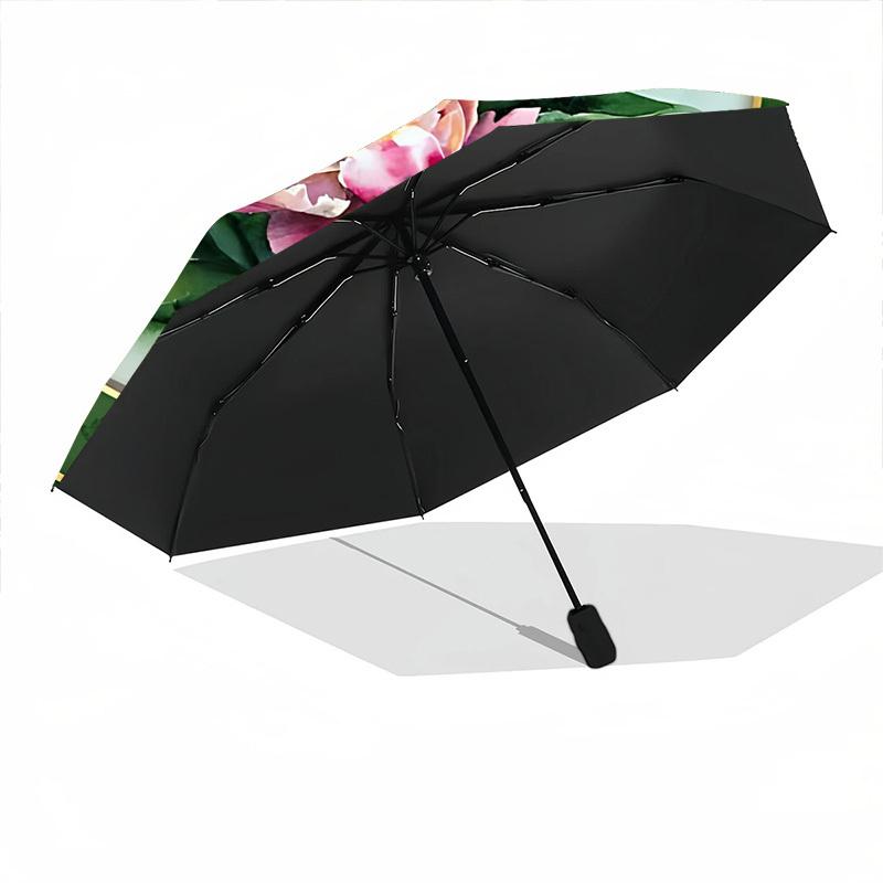 1 Stück Floral Dekorativer Automatischer Faltregenschirm - Tragbares faltbares Design, 8-Rippen-Eisenrahmen, Strapazierfähiger Stoff yy251125135