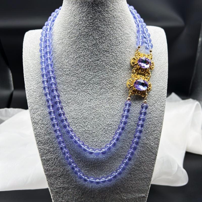 Винтажный Набор Серьги и Ожерелье из Тяжелой Промышленности Ручной Работы Высококачественное Фиолетовое Стекло Элегантный