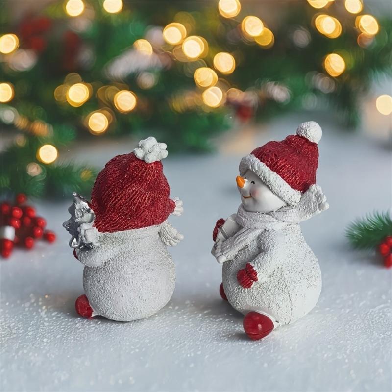 Tiny Snowman Figurine Tabletop Ornament Miniature Resin Snowman Sculpture For Mantels Porch Holiday Party Centerpieces