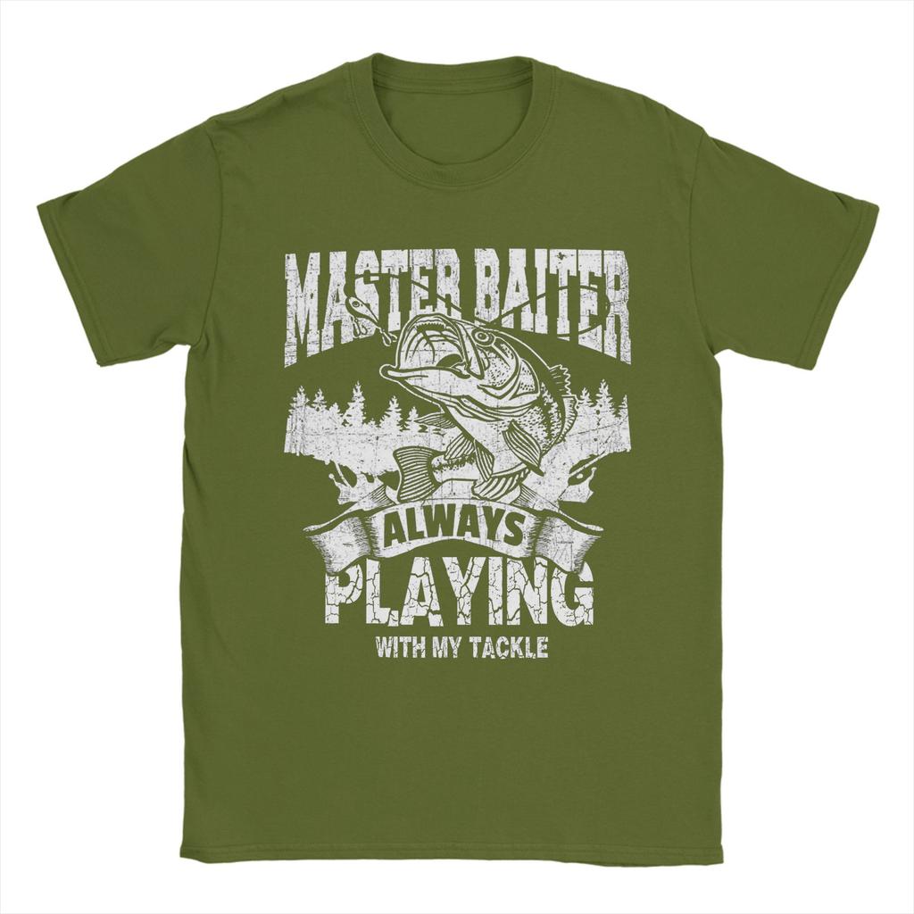 Master Baiter Spielt Immer mit Meiner Ausrüstung Angel T-Shirts Herren Baumwolle Vintage T-Shirt Rundhals T-Shirt Kurzarm Geschenk