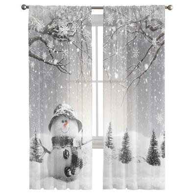 Christmas Winter Snowman Snowflakes Sheer Curtains Christmas Home Decorations Window Tulle Curtains For Living Room Bedroom