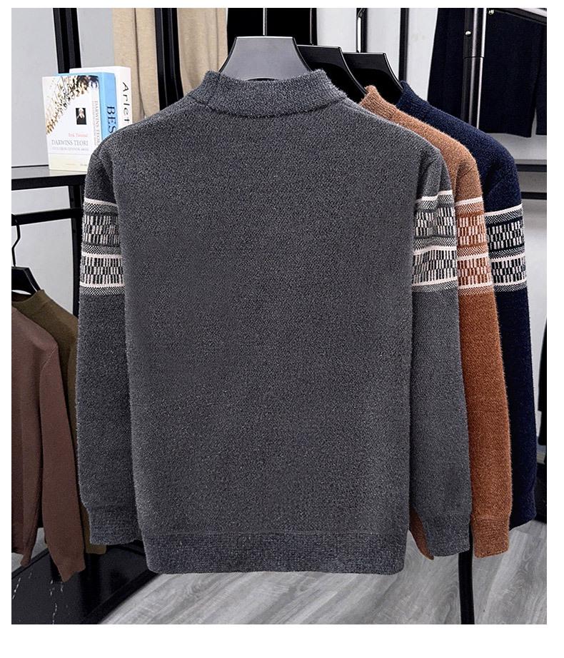 Men's Thickened Mink Wool Knit Sweater - Autumn/Winter Warm Base Layer, Round Neck.