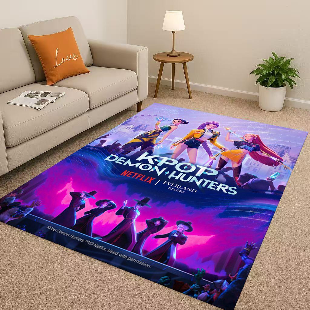3D Cartoon Kpop Demon Hunters Zoey Rumi Mira Living Room Non-Slip Area Rug Carpet for Bedroom Playroom Sofa,Home Decor Doormat