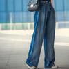 Women's High-Waisted Wide-Leg Jeans: Floor-Length, Heavy-Duty Wash, Contrasting Colors, Straight Leg, Leg-Elongating, Loose Fit, Style 3025