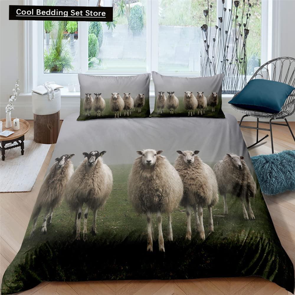 Funny Sheep King Queen Bedding Set Kids Farm Animal Duvet Cover White Little Lamb Comforter Cover 2/3pcs Polyester Quilt Cover