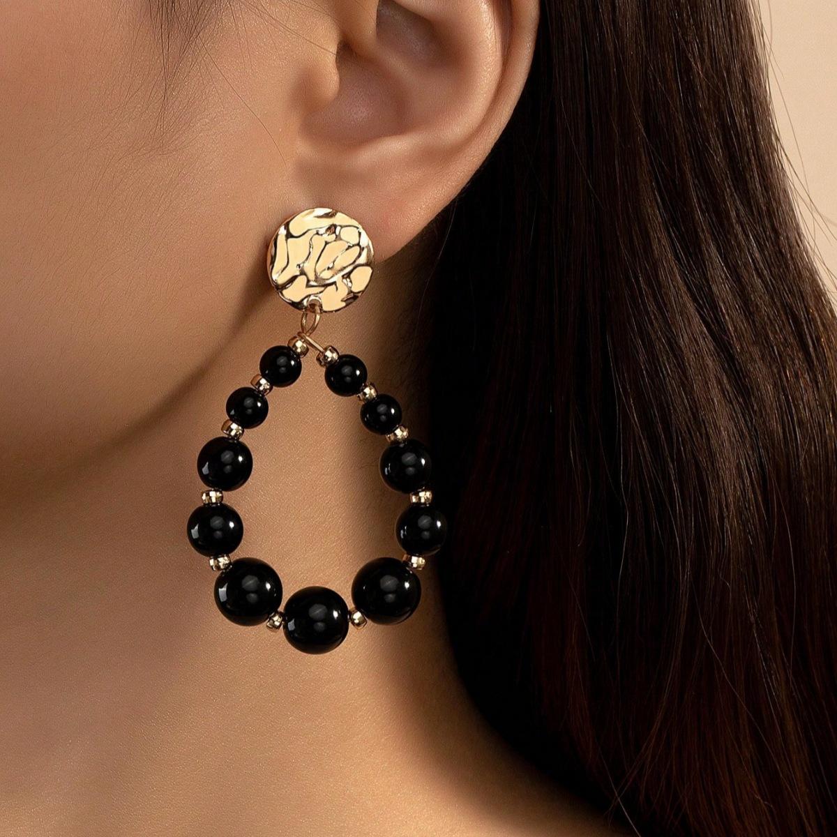 European Geometric Beaded Oval & Round Stud Earrings - Trendy High-End Retro Dangles