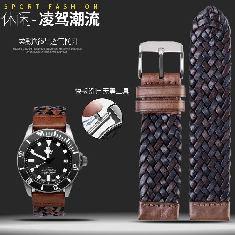 20mm 22mm Weiches Lederarmband für Fossil Bul-gari BVL102929 Huawei GT Watch Gewebtes Rindsleder Uhrenkette Retro Vintage Uhrenarmband