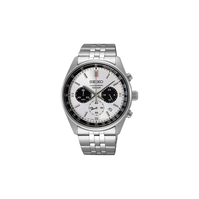 SEIKO 100 meters waterproof casual and versatile Quartz Steel Strap men's watch white dial SSB425P1