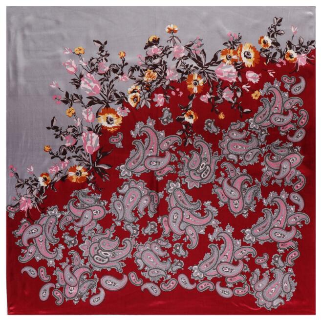 90cm Silk square Scarf Cashew Flower Design Luxury Brand Neckerchief Muslim Headscarf Square Scarf Lady Foulard Female Bandana