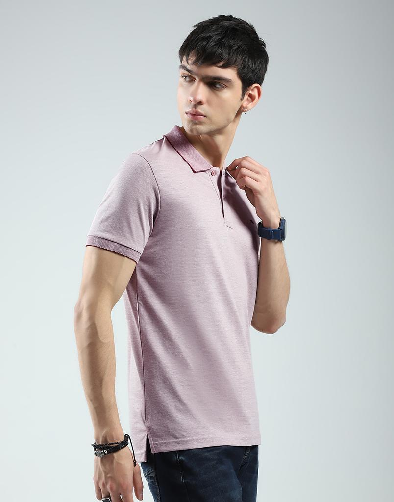 MONTE CARLO Herren Einfarbiges Rosa T-Shirt mit Kragen und Halbarm