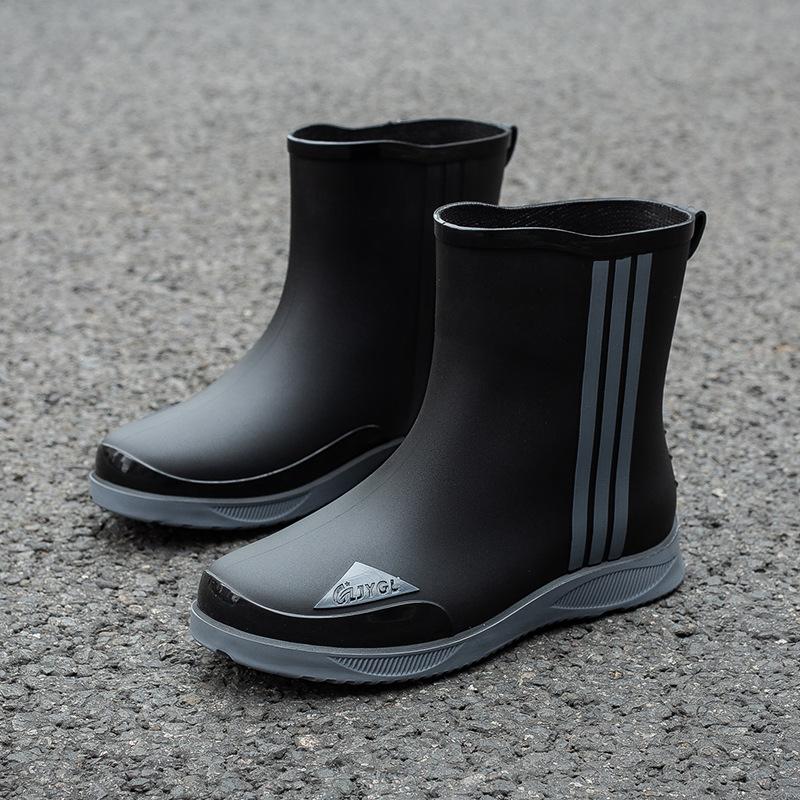 Men Mid-calf Rain Boots Slip-On Waterproof Rubber Rain Shoes Work Mud Boots Durable Non-Slip Boots for Farming Gardening Fishing