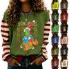 Damen Weihnachtsdruck Langarm Rundhals Pullover Sweatshirt