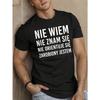 European Sizes  Men'S Casual Summer T-Shirt with Geometric Pattern, Crew Neck, Regular Fit - Fun Polish Quote, Breathable Fabric