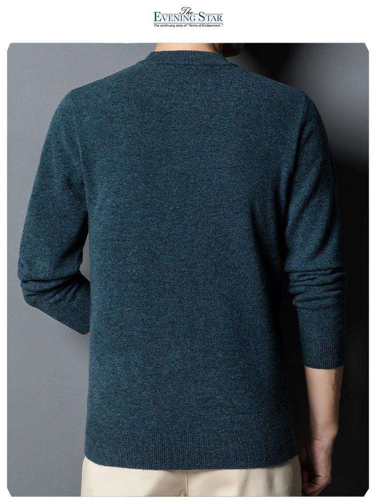 Men's 100% Pure Wool 330g Sweater - 2025 Autumn/Winter Round Neck Solid Color Casual Knit