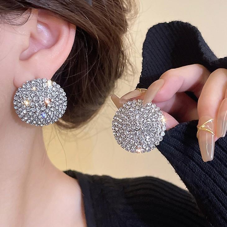 European & American Style Silver Needle Full Rhinestone Irregular Drop Earrings - Exquisite Luxury Design, Niche Fashion Versatile Earrings