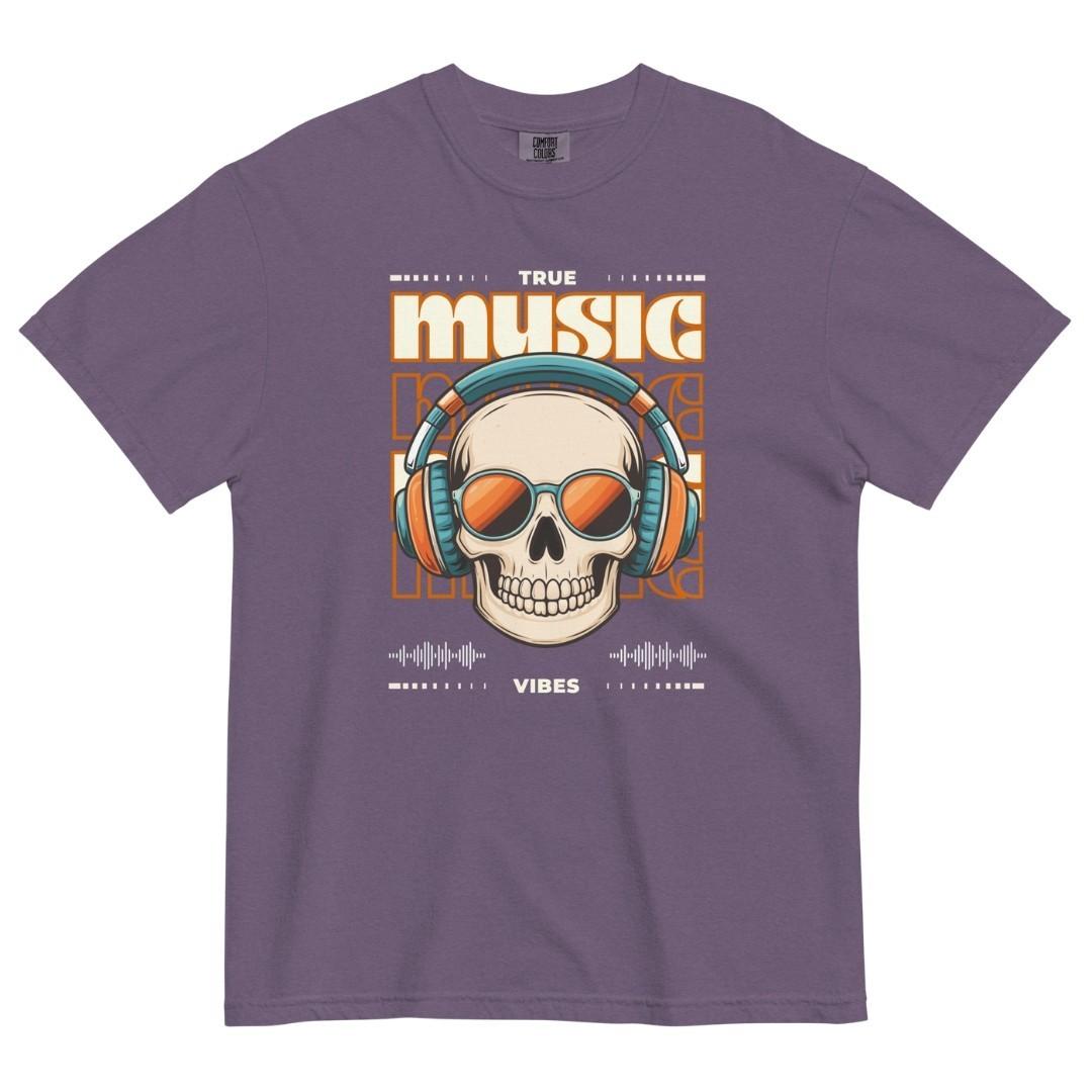 True Music Vibes Skull Headphones Graphic T-Shirt Music Lover Tee S разноцветный