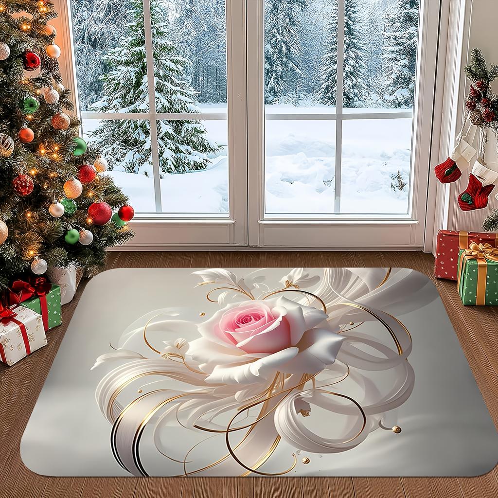 1Pcs Anti Fatigue Kitchen Rugs  Elegant Pink RoseWaterproof Non-Slip Thick Cushioned Kitchen Mat Heavy Duty Comfort Standing Mat for Kitchen