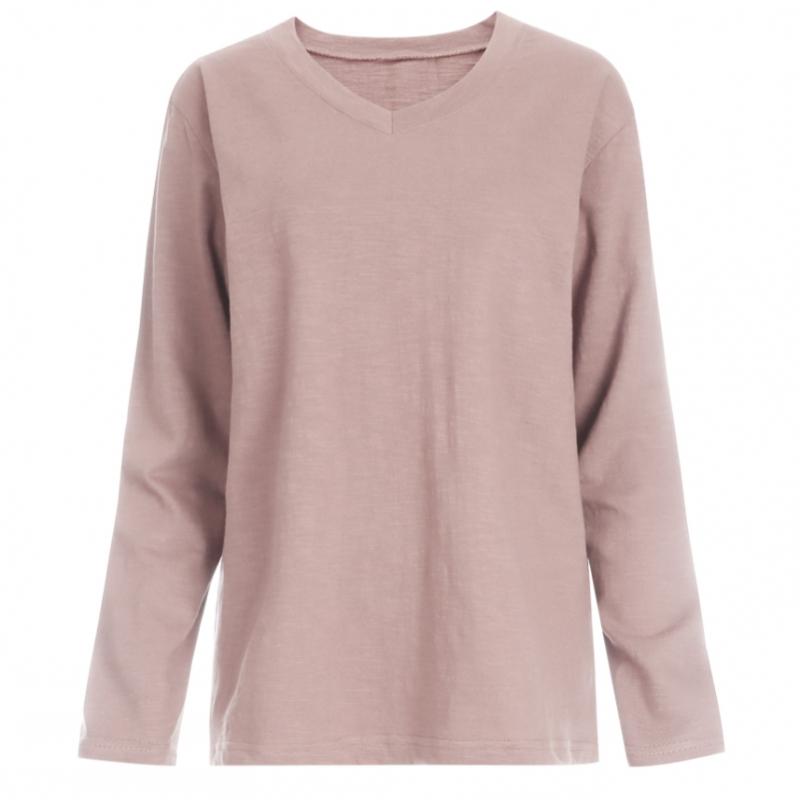 Shop Women V Neck Slub Long sleeVe T shirT Brown Dai Wsh 1056