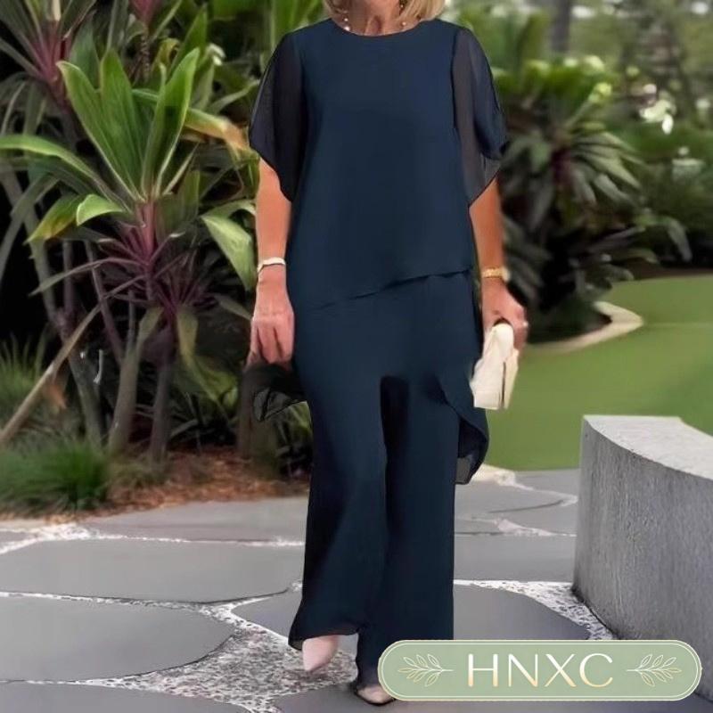 HNXC Women's Fashion Casual Long Sleeve O-Neck Spring Autumn Pants Suits Classic Exquisite