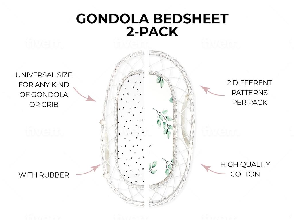 Carrycot Sheet 2-Pack Black Dots/Grey Dots