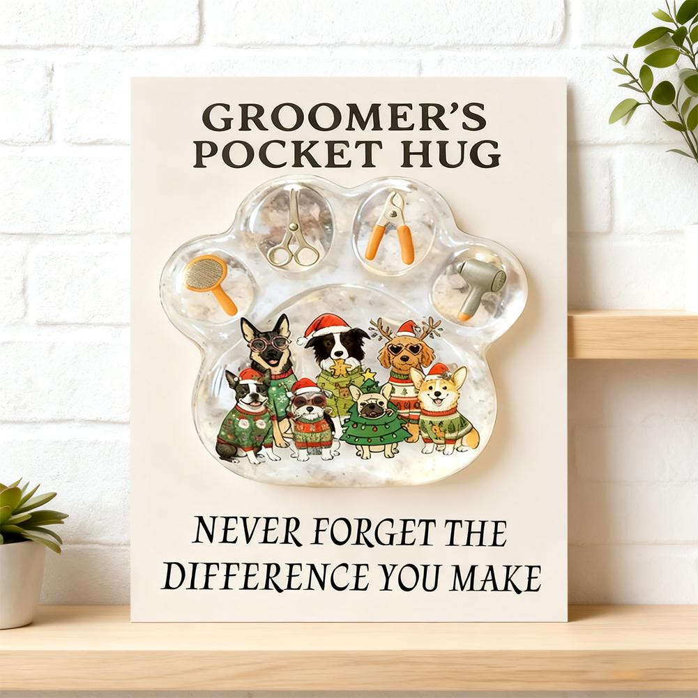 Christmas Hug Pet Groomer Appreciation Cards 2D Acrylic Hairdresser Souvenir Clear Inspirational Card Pocket For Dog Groome V7I9