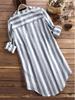 Plus Size Women's Long Sleeve Striped Casual Shirt with Roll-Up Sleeves