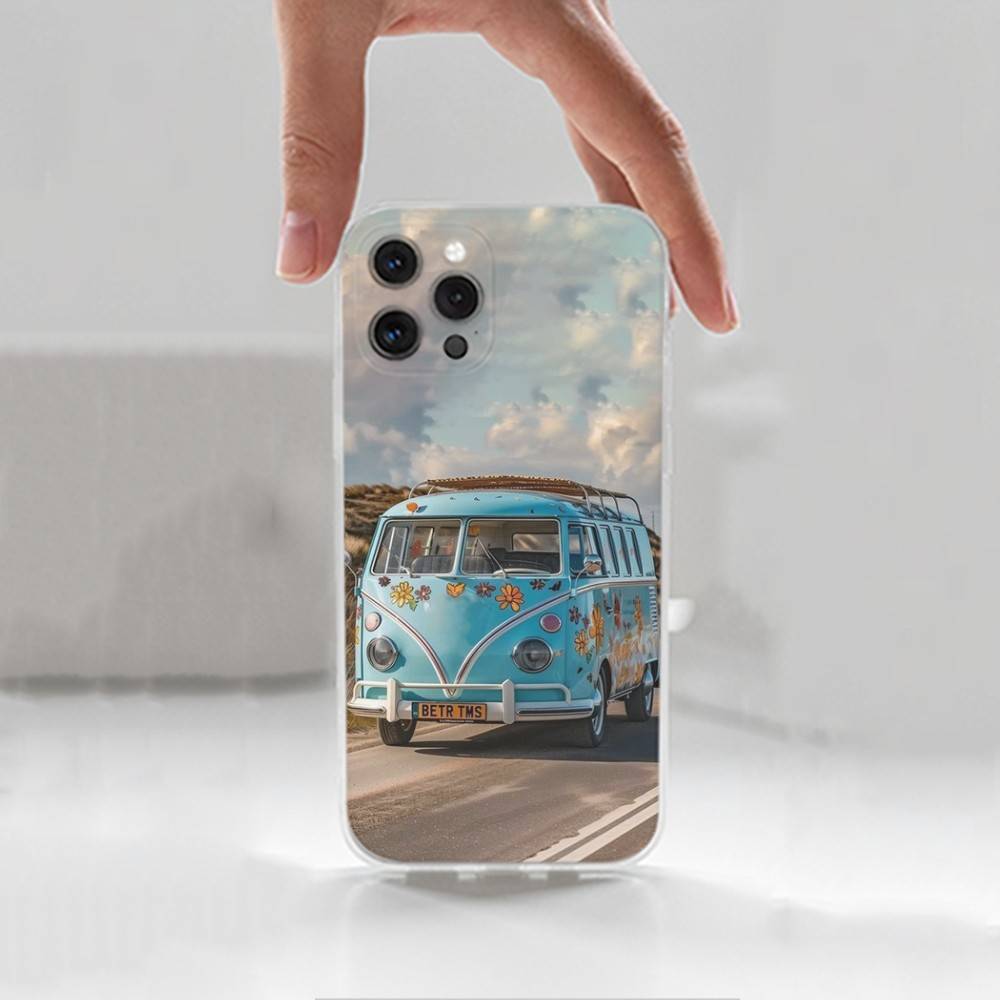 C-Combi Van Surf  Case For iPhone Max,13,XR,SE,12,15,Pro,17,Plus,11,14,16,X,XS,Mini Transparent Soft Cover