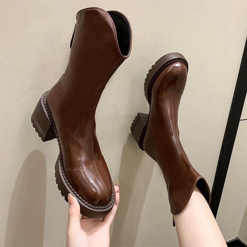 Martin boots matching pants women's new autumn and winter thick heel leather boots warm short boots thick-soled short boots women