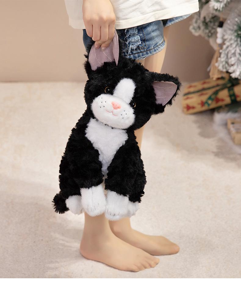 Adorable Striped Cat Plush Desk Companion - Black & White Figurine Soothing Doll for Children’s Birthday Gift