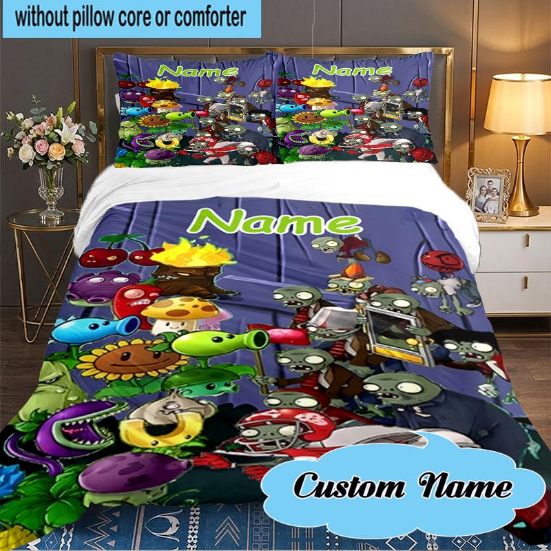 Custom Name Zombies Battle Bedding Set 3pcs, Bedding Set Including 1pc Duvet Cover And 2pcs Pillowcases for Bedroom, Dormitory Gift