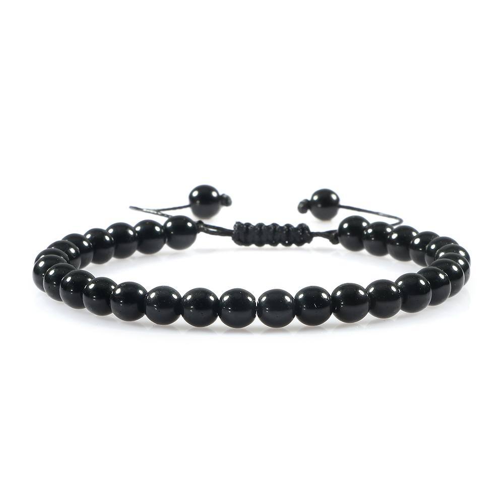 6mm Natural Stone Men Bracelets Charm Tiger Eye Black Beads Bracelet Braided Bangle Adjustable Charm Women Yoga Jewelry Pulseras