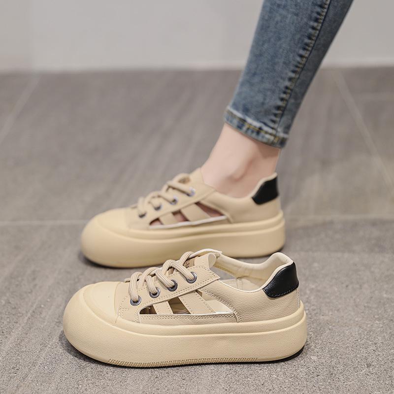 Casual Thick Bottom Hollow Out Breathable Low Heel Women Shoes 2024new Fashion Simple Color Matching Shoes for Women Summertime