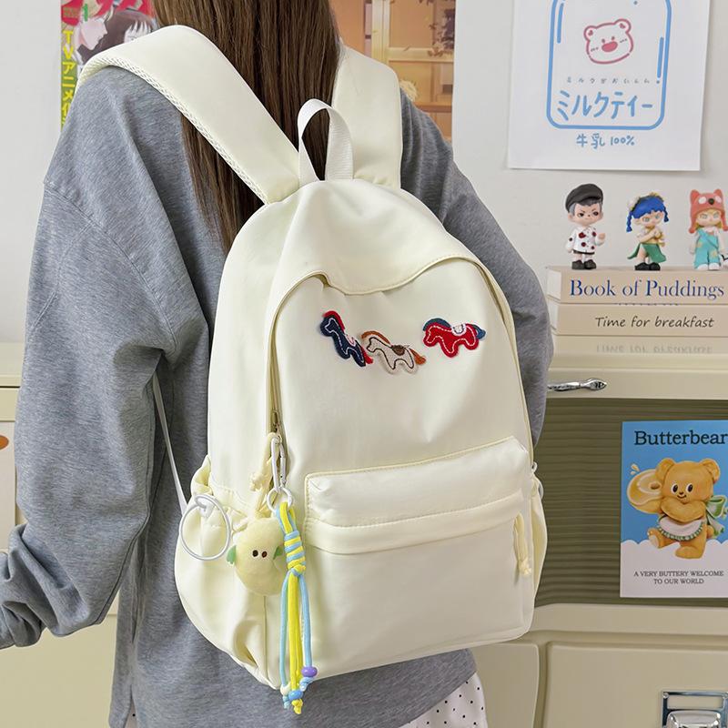 Schoolbag1011 Simple Embroidery Solid Color Backpack Lightweight Large Capacity Fashion Leisure Travel Backpack Korean Version of Student Schoolbag