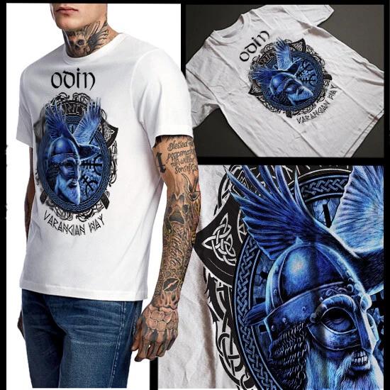 Футболка с изображением Одина, скандинавского военачальника, с вороном, до Вальгаллы, Норвегия, мужская, хлопковая XL
