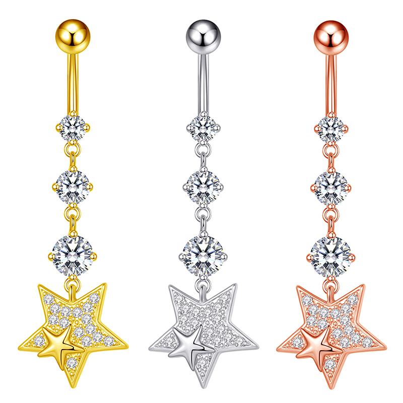 Modische Pentagramm Bauchnabelringe Edelstahl Langes Anhänger Schmetterling Herz Bauchnabelpiercing Ring Für Frauen Körperschmuck