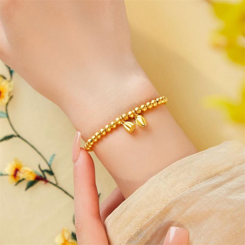 Metal Golden Bead Bracelet Stylish Bangles For Women Golden Chain Bracelets Daily Party Lucky Jewelry Accessories