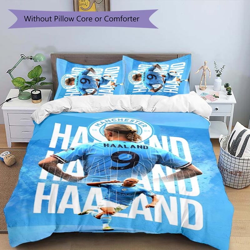 Erling Haaland 3pcs Bedding Set Duvet Cover Closure Includes 1 Duvet Cover & 2 Pillowcases for All Seasons Bedroom Home Dorm Decor