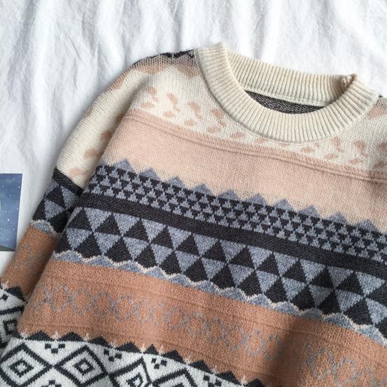 Frauen Herbst Winter Lose Fit Pullover Oansatz Langarm Pullover Tops Gestreiften Druck Stricken Jumper Lässige Strickwaren