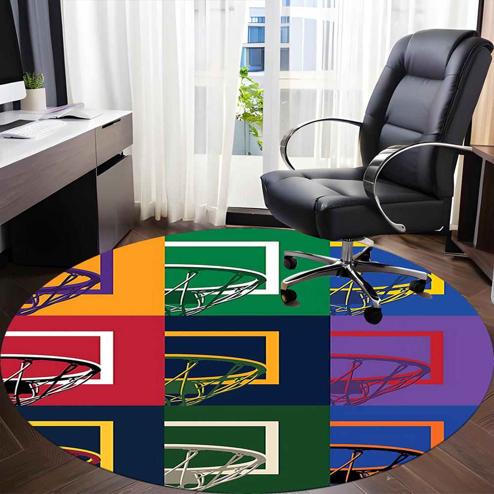 1PC Basketball Hoops Office Round Area Rug, Mat Suitable For Office, Under Office Chairs Bedroom Living Room Home Decor, Room Deco