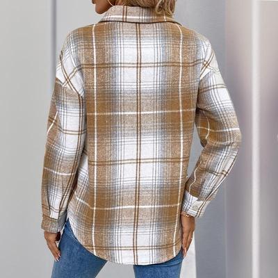 Women's Retro Classic Plaid Shirt Loose Casual Blouse Spring and Autumn Plaid Tops