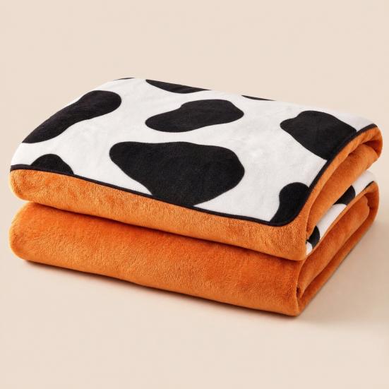 Flannel Cow Print Blanket, Soft Warm Fuzzy Fleece Throw Blanket, Cozy Plush Blanket for Couch Bed Travel