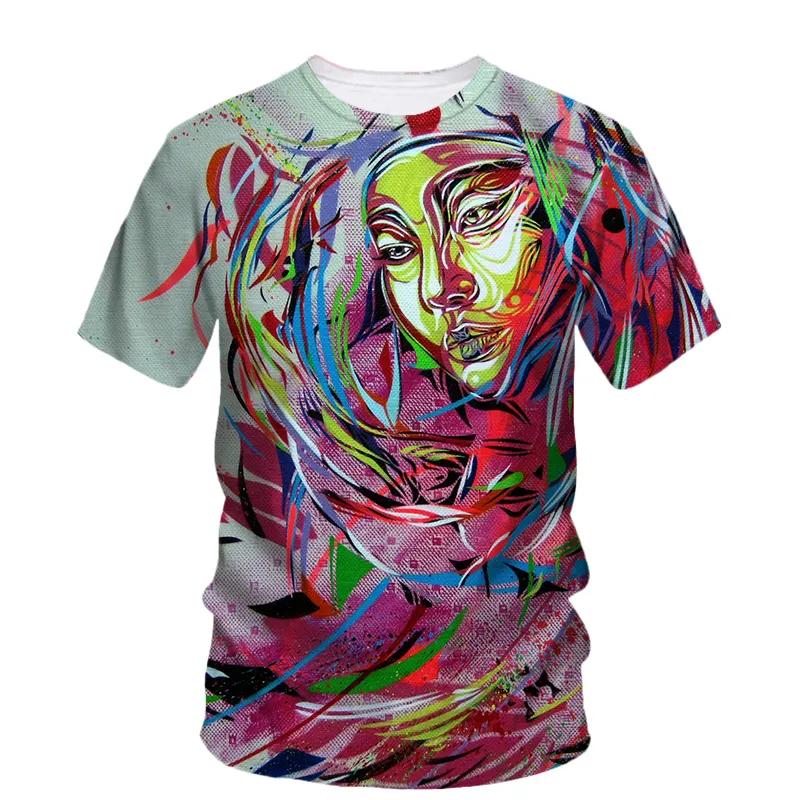 Sommar Ny Kreativ Graffiti Målning Konst Linje T-shirt Herr Mode Casual Hip Hop Harajuku 3D HD Tryckt O Krage Kort Ärm