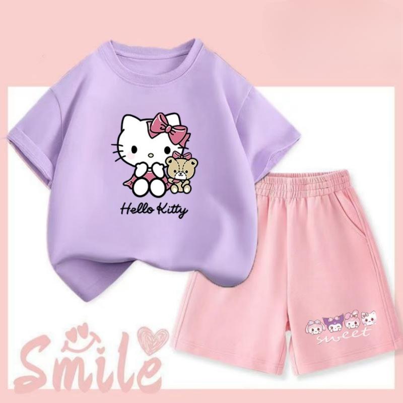 Sanrio Summer Clothing Set Hello Kitty Two-Piece Set Short-Sleeve T-Shirt Top and Shorts Set