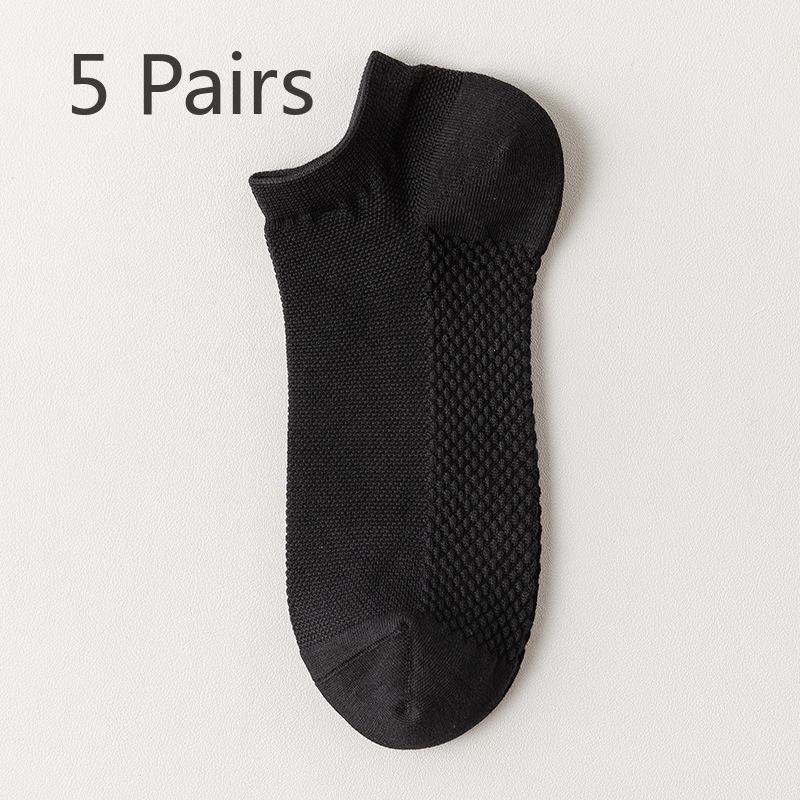 5 Pairs Boat Socks Men's Summer Invisible Socks Deodorant Absorbent Low Top Shallow Mesh Socks Non-slip Heel Socks