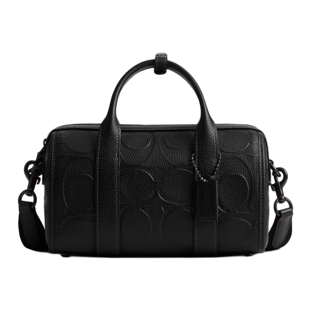 Coach Black Embossed Signature Leather Mini Duffle Crossbody Bag for Daily Use