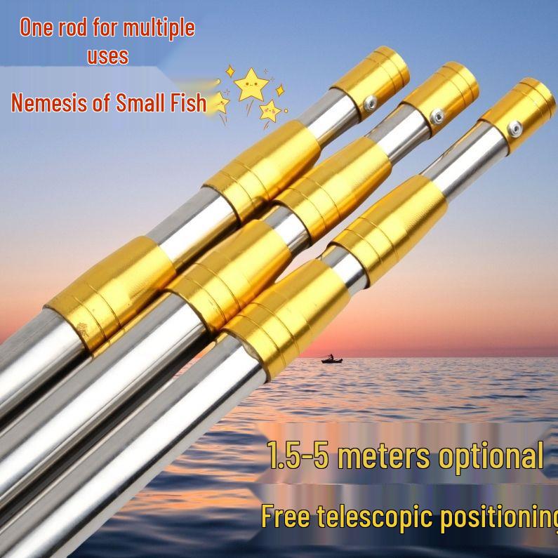Telescopic Stainless Steel Fishing Net Pole - Large, Thickened, Universal for Fish & Birds